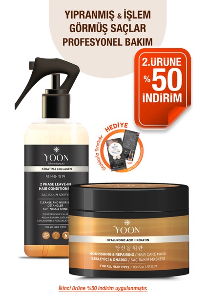 2'li Vegan Saç Bakım Spreyi & Maskesi 250ML, Hyaluronik Asit, Keratin, Kolajen ve B7 Biotinli Set