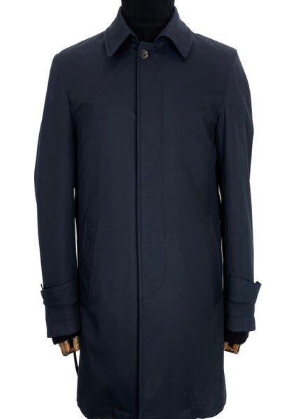 3140 Erkek Lacivert Çıkma Yelekli Kemerli Su Geçirmez Polyester Pardesü