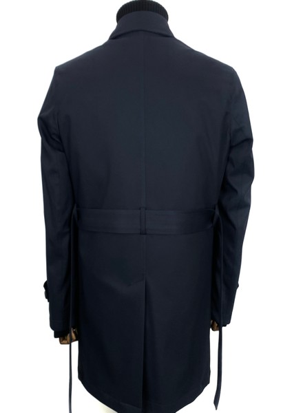 3140 Erkek Lacivert Çıkma Yelekli Kemerli Su Geçirmez Polyester Pardesü indirimleri