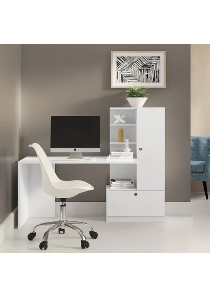 %100 Mdf Çalışma Masası, Bilgisayar Masası, Kitaplıklı Çalışma Masası, Beyaz Ders Çalışma Masası