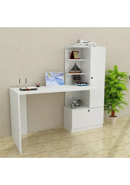 %100 Mdf Çalışma Masası, Bilgisayar Masası, Kitaplıklı Çalışma Masası, Beyaz Ders Çalışma Masası