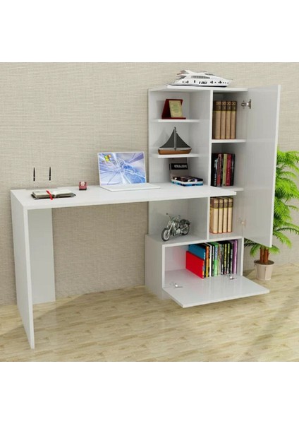 %100 Mdf Çalışma Masası, Bilgisayar Masası, Kitaplıklı Çalışma Masası, Beyaz Ders Çalışma Masası