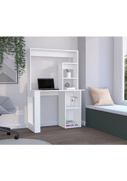 %100 Mdf Çalışma Masası, Bilgisayar Masası, Kitaplıklı Çalışma Masası, Beyaz Ders Çalışma Masası