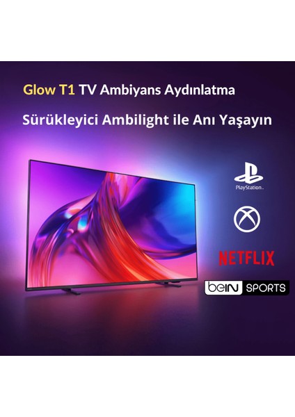 Glow T1 Tv Senkronize Ambiyans Akıllı LED | Sese Duyarlı, Telefon ve Kumanda Kontrollü 50 - 55 Inch Tv'ler ile Uyumludur