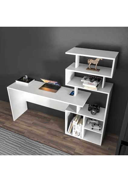 Kitaplıklı Çalışma Masası, Beyaz Çalışma Masası, Ders Çalışma Masası - CM53