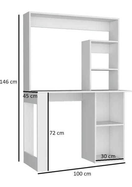 %100 Mdf Çalışma Masası, Bilgisayar Masası, Kitaplıklı Çalışma Masası, Beyaz Ders Çalışma Masası