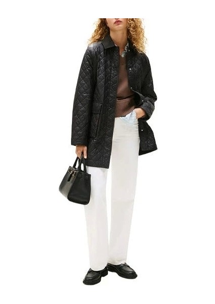 Padded Nylon Reg Quılted Coat Kadın Siyah Mont WW0WW46448BDS