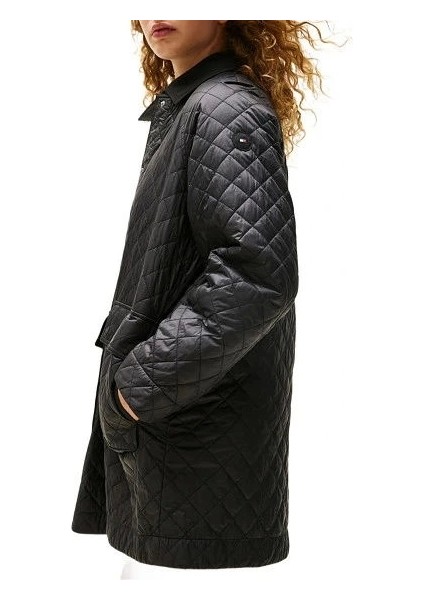 Padded Nylon Reg Quılted Coat Kadın Siyah Mont WW0WW46448BDS modelleri