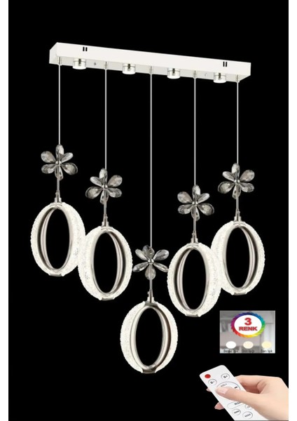 Istanbul Avize Zeus Yemek Masası 5'li Gümüş Kumandalı 3 Renk Ledli Modern LED Avize