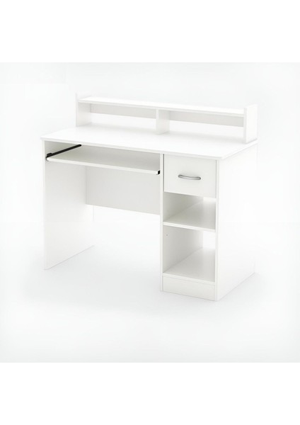 Kitaplıklı Çalışma Masası, Bilgisayar Masası, %100 Beyaz Mdf Çekmeceli Çalışma Masası CM102