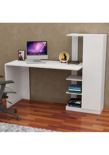 Kitaplıklı Çalışma Masası, Beyaz Mdf Çalışma Masası, Bilgisayar Masası