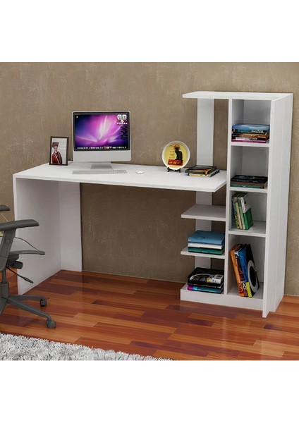 Kitaplıklı Çalışma Masası, Beyaz Mdf Çalışma Masası, Bilgisayar Masası