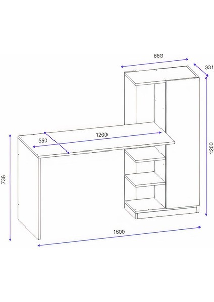 Kitaplıklı Çalışma Masası, Beyaz Mdf Çalışma Masası, Bilgisayar Masası