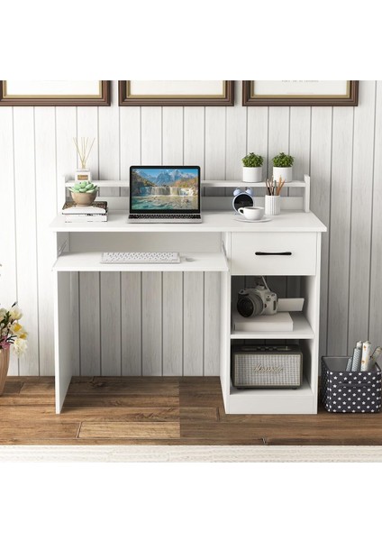 %100 Mdf Çalışma Masası, Bilgisayar Masası, Kitaplıklı Çalışma Masası, Beyaz Ders Çalışma Masası