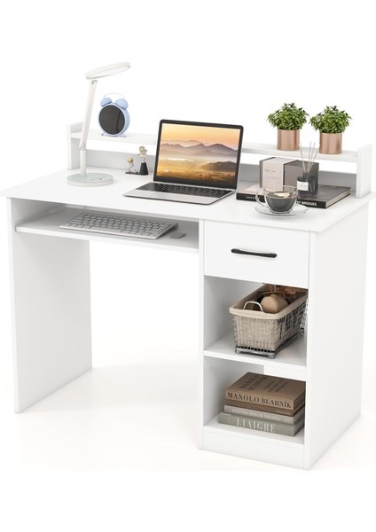 %100 Mdf Çalışma Masası, Bilgisayar Masası, Kitaplıklı Çalışma Masası, Beyaz Ders Çalışma Masası