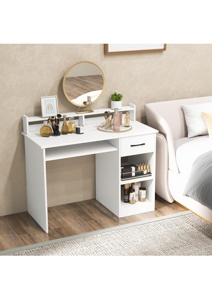%100 Mdf Çalışma Masası, Bilgisayar Masası, Kitaplıklı Çalışma Masası, Beyaz Ders Çalışma Masası