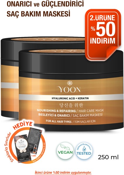 2'li Saç Bakım Maskesi 360° Yoğun Onarıcı Hyaluronik Asit ve Keratinli Saç Maskesi 2 Adet x 250ML