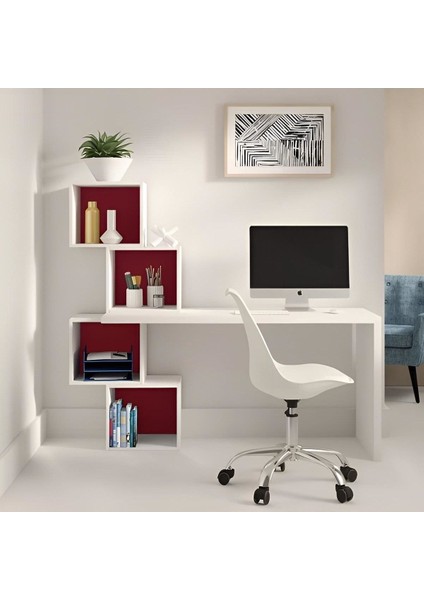Kitaplıklı Çalışma Masası, %100 Mdf Beyaz Çalışma Masası, Ofis Çalışma Masası, Genç Odası, CM92