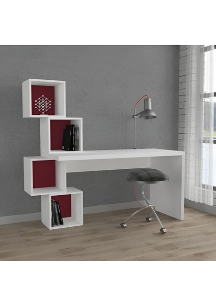 Kitaplıklı Çalışma Masası, %100 Mdf Beyaz Çalışma Masası, Ofis Çalışma Masası, Genç Odası, CM92