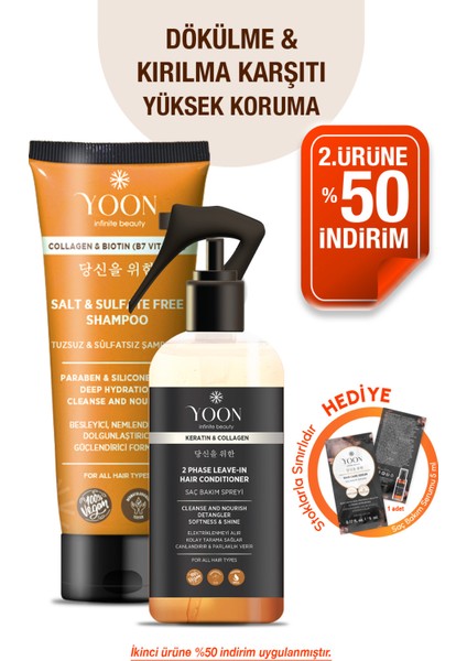 2'li Vegan Tuzsuz Şampuan & Saç Bakım Spreyi 250ML, Keratin, Kolajen ve B7 Biotinli Besleyici Set