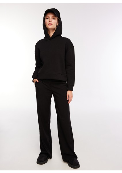 Siyah Kadın Kapüşonlu Düz Sweatshirt GOLA modelleri