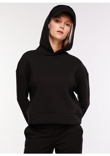 Siyah Kadın Kapüşonlu Düz Sweatshirt GOLA fırsatları