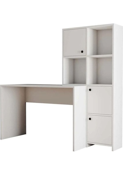 Kitaplıklı Çalışma Masası, Bilgisayar Masası, Beyaz Ofis Çalışma Masası - %100 Mdf Çalışma Masası