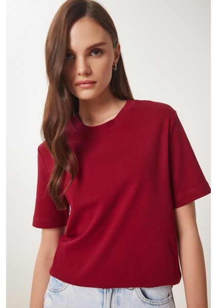 2'li Paket Pamuklu Basic Örme T-Shirt Bordo Kahverengi LAG0002 fiyatları