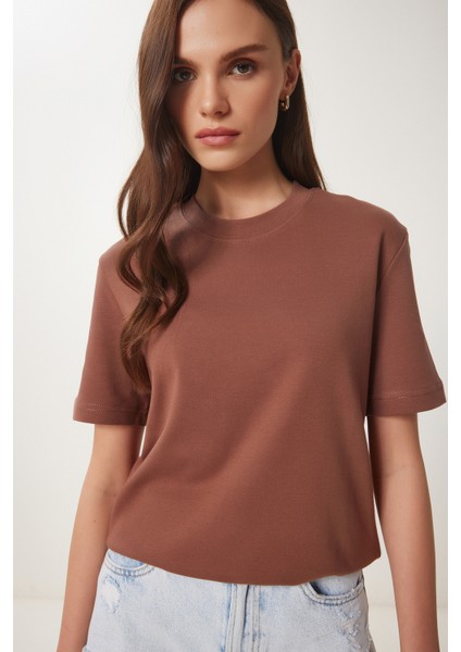 2'li Paket Pamuklu Basic Örme T-Shirt Bordo Kahverengi LAG0002 indirimleri
