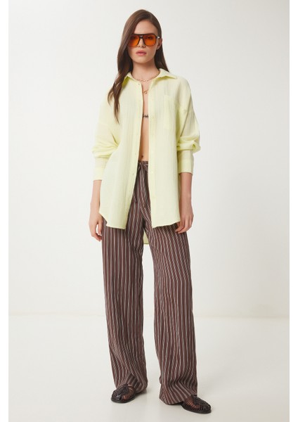 Oversize Basic Müslin Gömlek Açık Sarı LMX0002