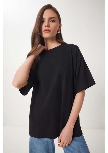 2'li Bisiklet Yaka Basic Oversize Örme T-Shirt Siyah Beyaz LBF0015 modelleri