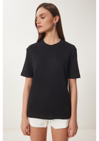 2'li Paket Pamuklu Basic Örme T-Shirt Siyah Füme LAG0002 modelleri