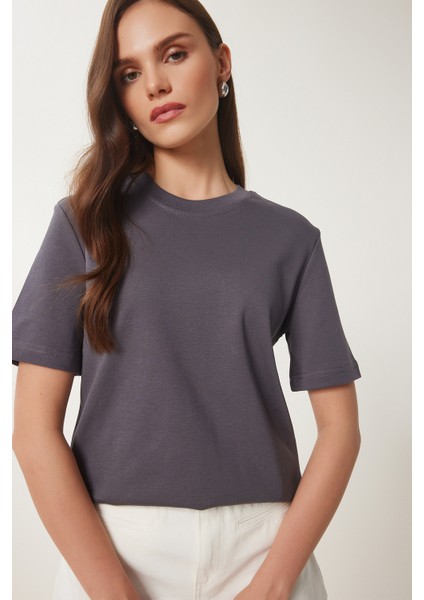 2'li Paket Pamuklu Basic Örme T-Shirt Siyah Füme LAG0002 indirimleri