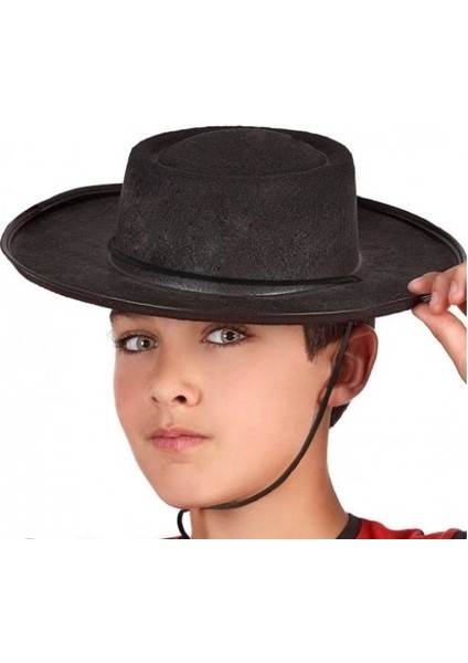 Siyah Renk Keçe Flamenko Şapkası Çocuk Boy