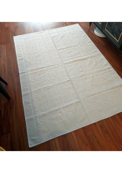 Pamuklu Bukle Lüks Kilim (140X200)-SPIRAL Düz Krem