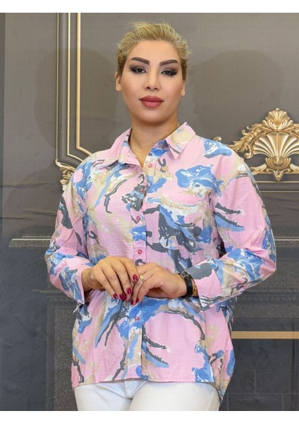 Gömlek Pamuklu Viskon Erkek Yaka Uzun Kollu Desenli Pembe Renk Standart Beden Tek Cepli Günlük fiyatları