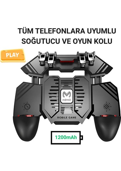 1200MAH Şarjlı Telefon Soğutucu ve Oyun Kolu, 6 Parmak Mobil Oyun Konsolu, Tüm Telefonlara Uyumlu