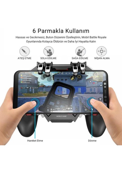 1200MAH Şarjlı Telefon Soğutucu ve Oyun Kolu, 6 Parmak Mobil Oyun Konsolu, Tüm Telefonlara Uyumlu fiyatları
