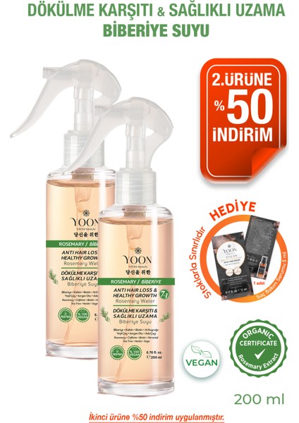 2'li Set Hızlı Uzama, Saç Dökülme Karşıtı 7 Aktifli Biberiyeli Saç Bakım Suyu 200 ml x 2 adet - Durulama Gerektirmez