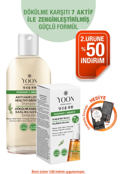 2'li Set Hızlı Saç Uzaması ve Dökülme Karşıtı, 7 Aktifli Biberiyeli Saç Serumu 50 ml + Şampuan 400 ml