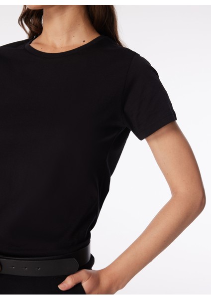 Tengiz Siyah Bisiklet Yaka Kadın T-Shirt fırsatları