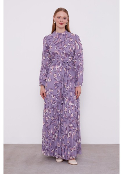 Mor Fırfır Kol Detaylı Elbise