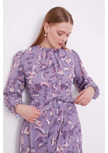 Mor Fırfır Kol Detaylı Elbise modelleri