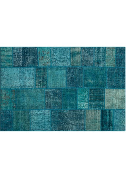 Mavi Doğal Dokuma Patchwork Halı