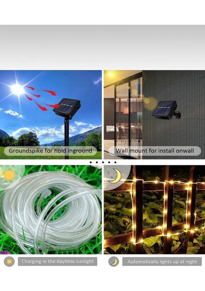 Güneş Enerjili LED Aydınlatma - Güneş Enerjili Bahçe Aydınlatma - Solar Güneş Enerjili Hortum Kaplamalı Gün Işığı LED Aydınlatma 10 mt