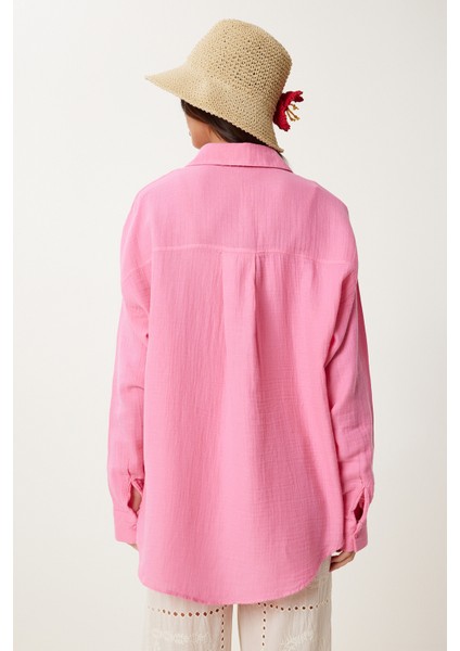 Oversize Basic Müslin Gömlek Açık Pembe LMX0002