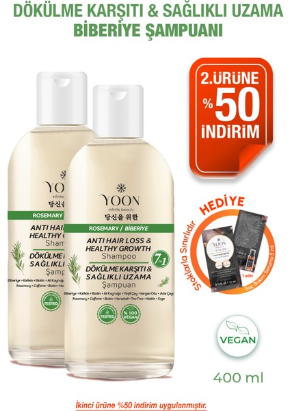 2'li Set Hızlı Saç Uzatma ve Saç Dökülme Karşıtı, 7 Aktifli Biberiyeli Tuzsuz Şampuan 400 ml x 2 adet