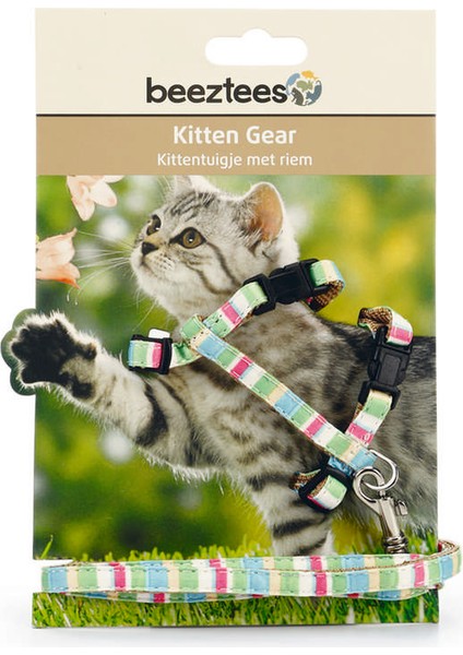 Yavru Kedi Göğüs Tasması ve Gezdirme Kayışı, 120CM, Yeşil, 15-33CM Sptgl