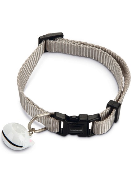 Kedi Boyun Tasması, Zilli, Açık Gri, 20-30 cm