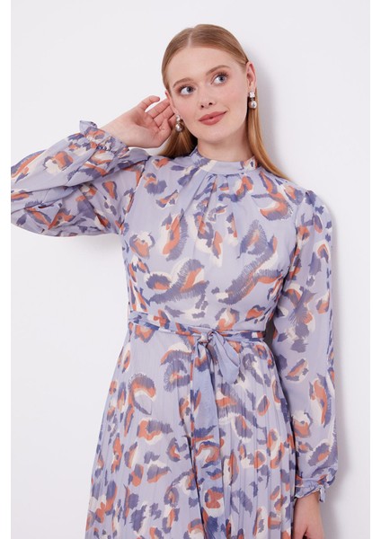 Mavi Fırfır Kol Detaylı Elbise modelleri